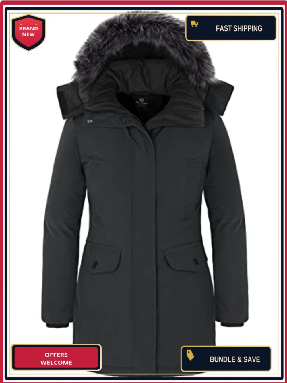 Women's Long Winter Coat Thick Puffer Jacket Faux Fur Hooded Parka